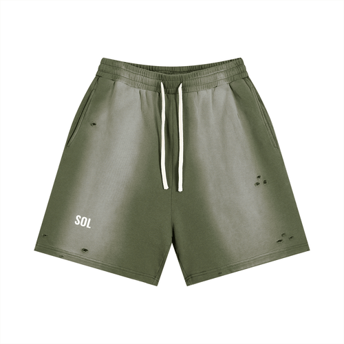 SOL Sun Fade Distressed Shorts — Gray Green colorway