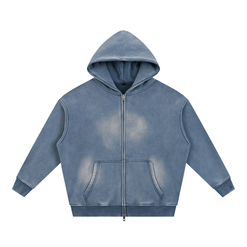 SOL Sunfade Two-Way Zip Hoodie — two-way zipper detail, sun-faded fleece