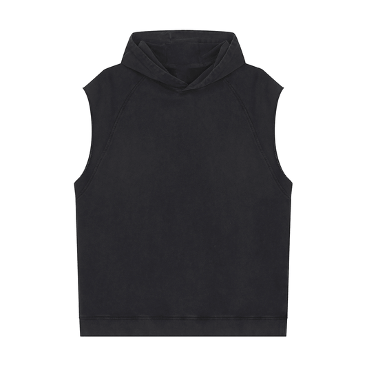 SOL Snow Washed Sleeveless Hoodie in Black — front view