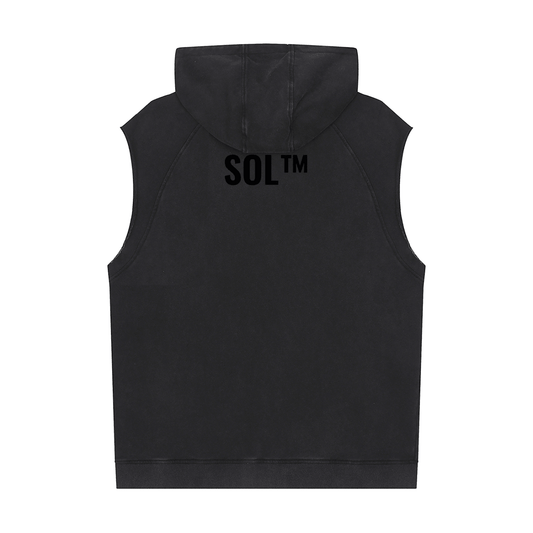 SOL Snow Washed Sleeveless Hoodie in Black — back view
