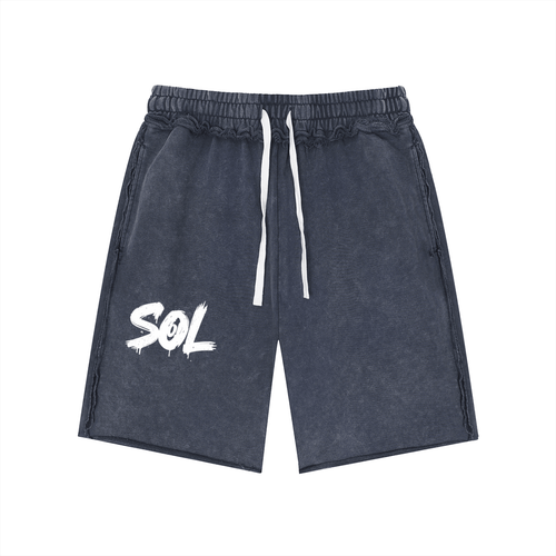 SOL Cinder Raw-Edge Short — Navy Blue, mineral wash raw-hem short, front view