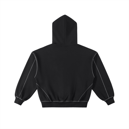 SOL Contrast-Stitched Boxy Fleece Zip Hoodie — back view