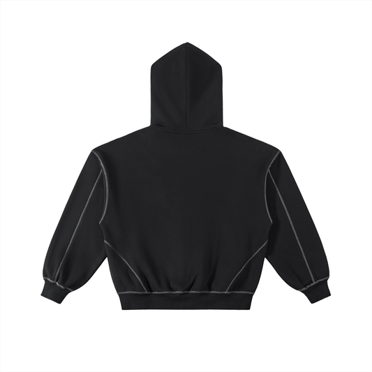 SOL Contrast-Stitched Boxy Fleece Zip Hoodie — back view