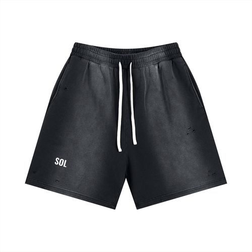 SOL Sun Fade Distressed Shorts — sun-faded distressed cotton shorts, front view