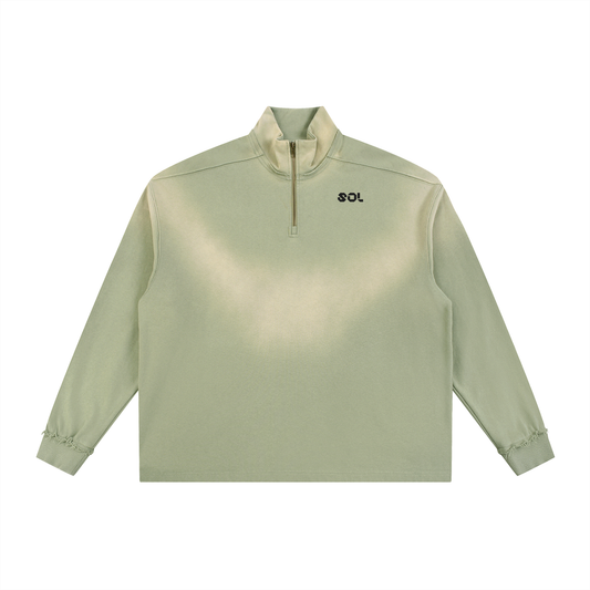 Sun Fade Raw Edge Quarter-Zip Sweatshirt