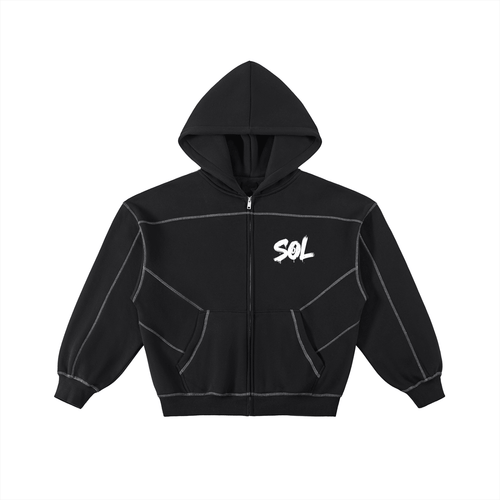 SOL Contrast-Stitched Boxy Fleece Zip Hoodie — front view