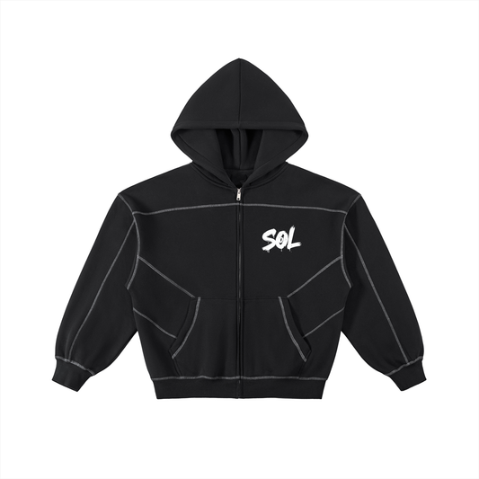 SOL Contrast-Stitched Boxy Fleece Zip Hoodie — front view