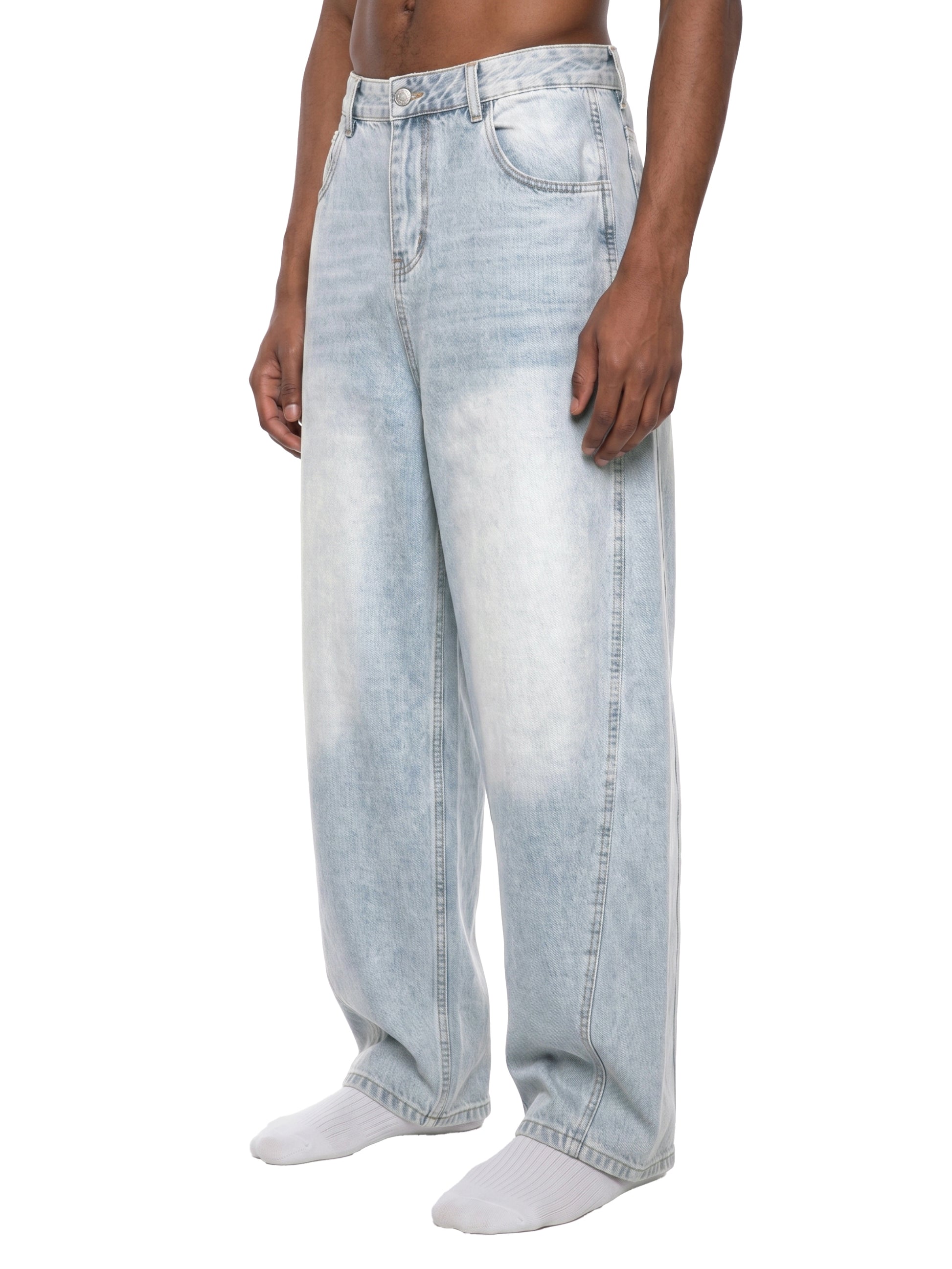 SOL Men's Vintage Wash Sunfade Barrel Leg Jeans — heavyweight curved denim