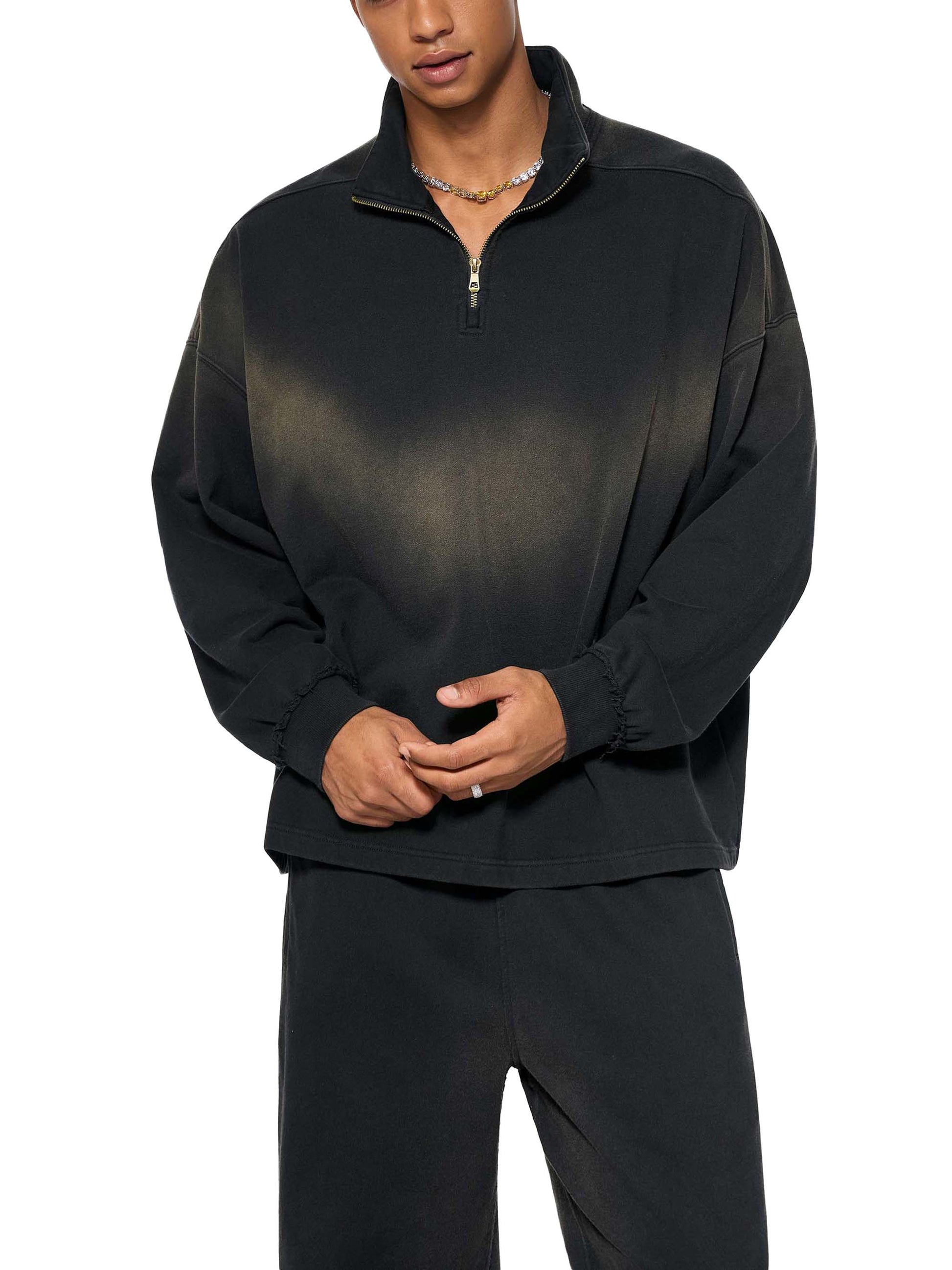 SOL Sun Fade Raw Edge Quarter-Zip Sweatshirt — heavyweight faded fleece