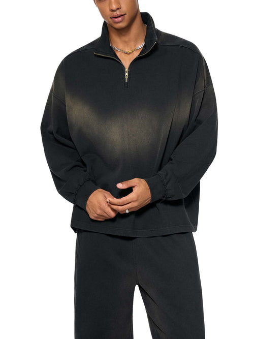 SOL Sun Fade Raw Edge Quarter-Zip Sweatshirt — heavyweight faded fleece
