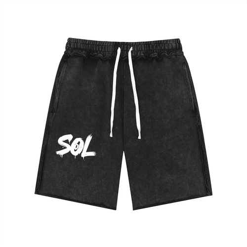 SOL Cinder Raw-Edge Short — Black, mineral wash raw-hem short, front view