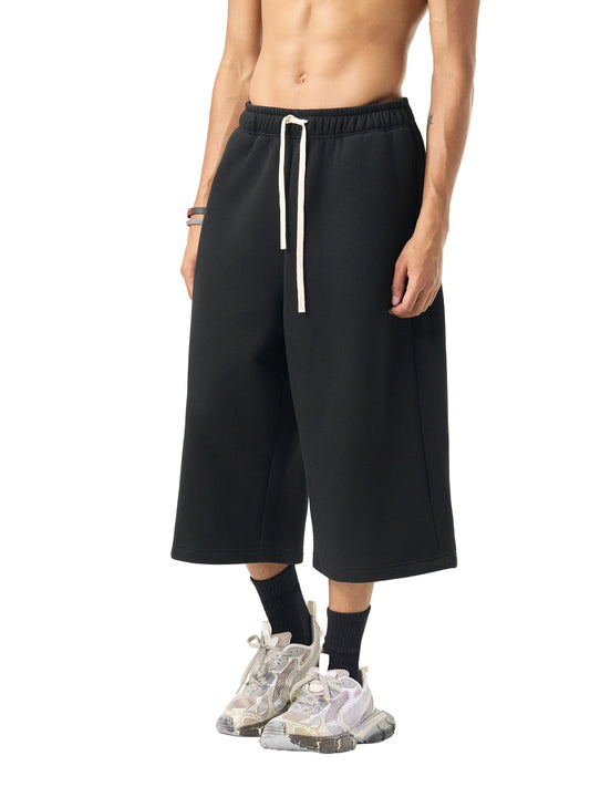 SOL Relaxed Drawstring Three-quarter Sweatpants — cropped fleece sweatpants front view