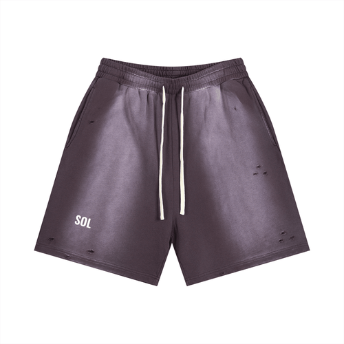 SOL Sun Fade Distressed Shorts — drawstring waist detail