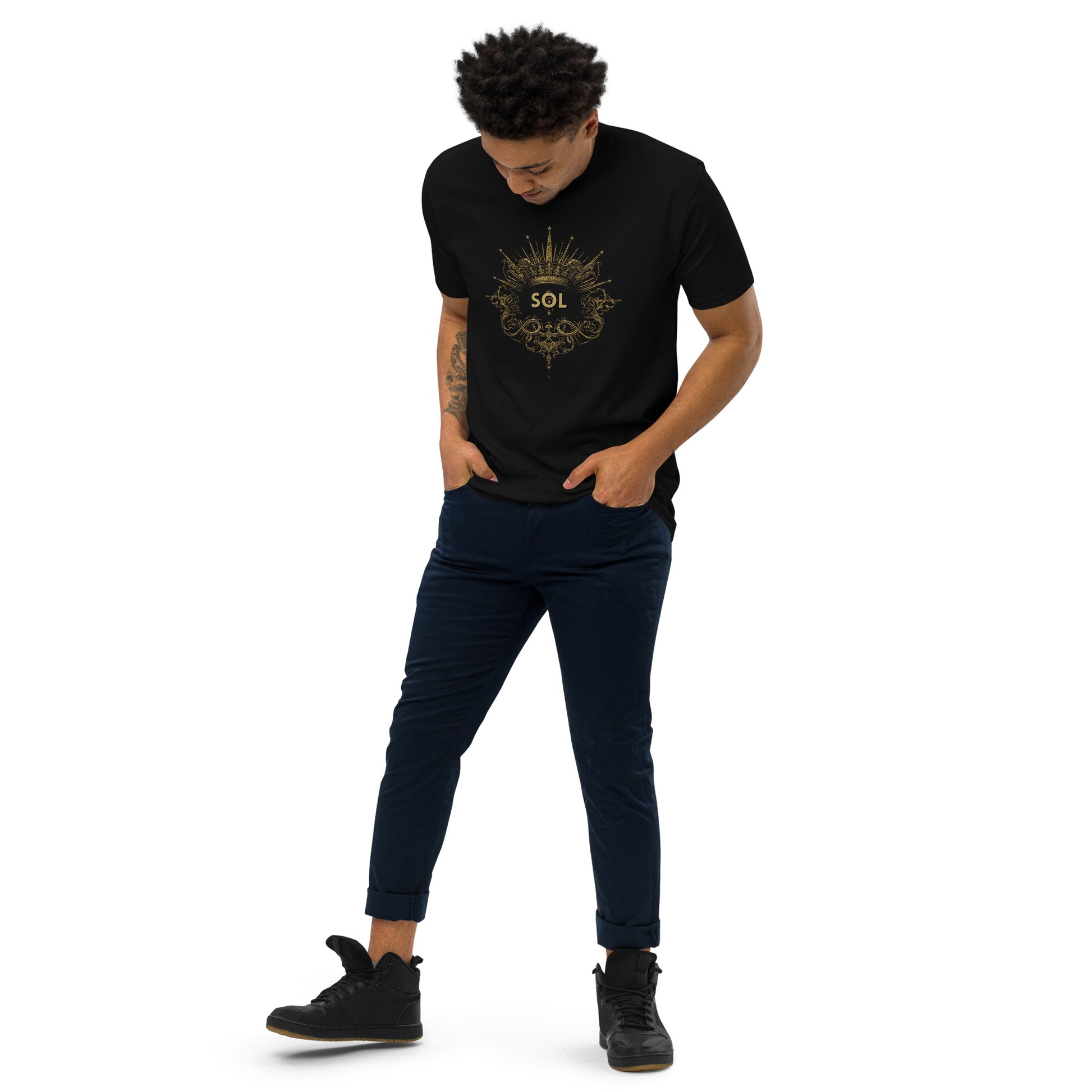 SOL Men's Premium Heavyweight Tee in Black — angled front view