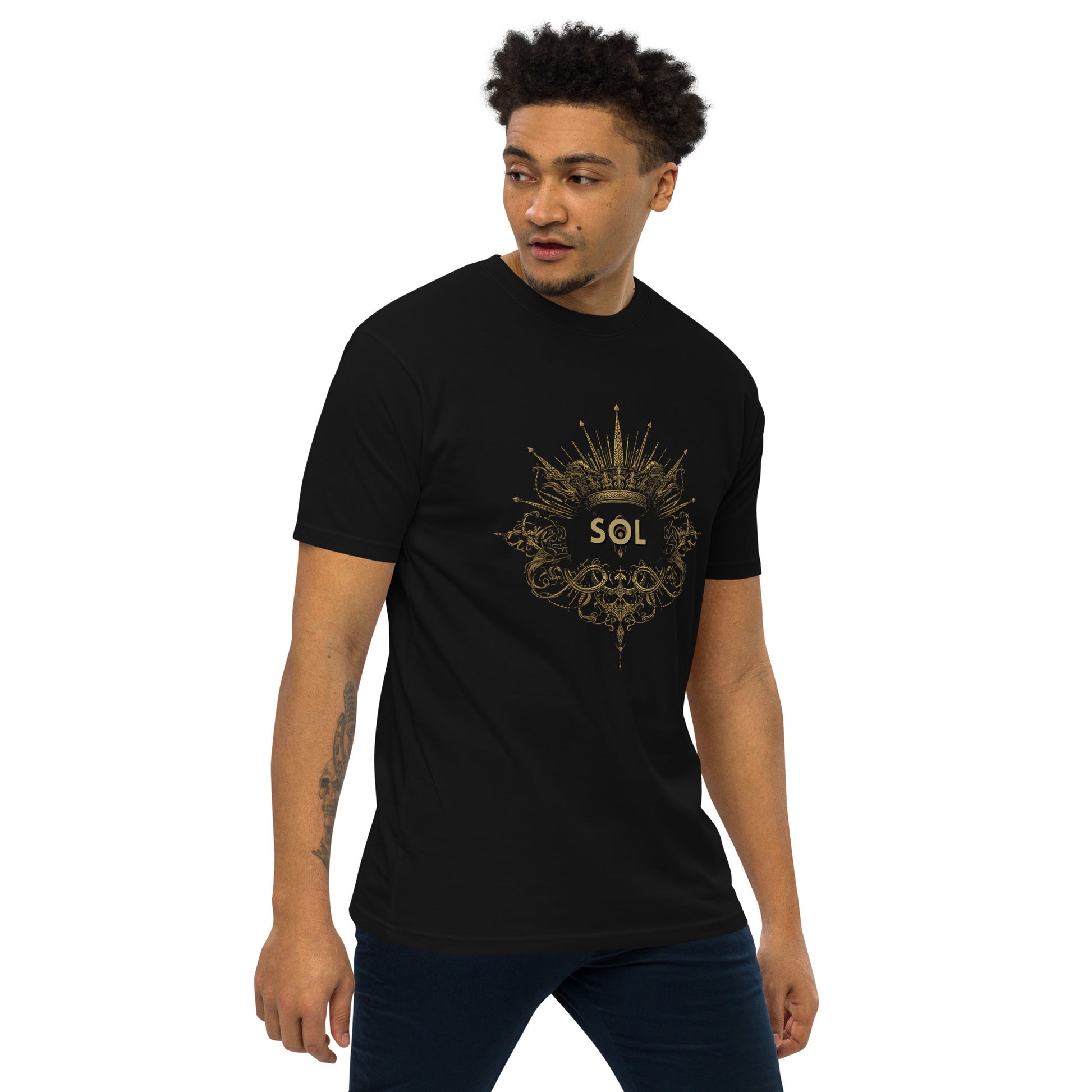 SOL Men's Premium Heavyweight Tee in Black — angled front view