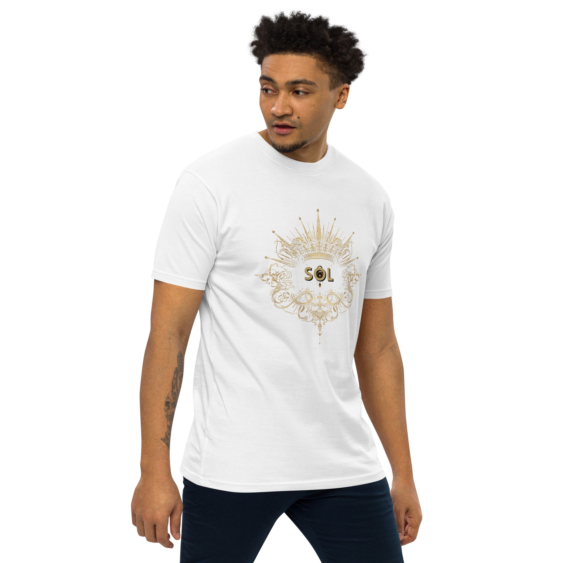 SOL Men's Premium Heavyweight Tee in White — angled front view