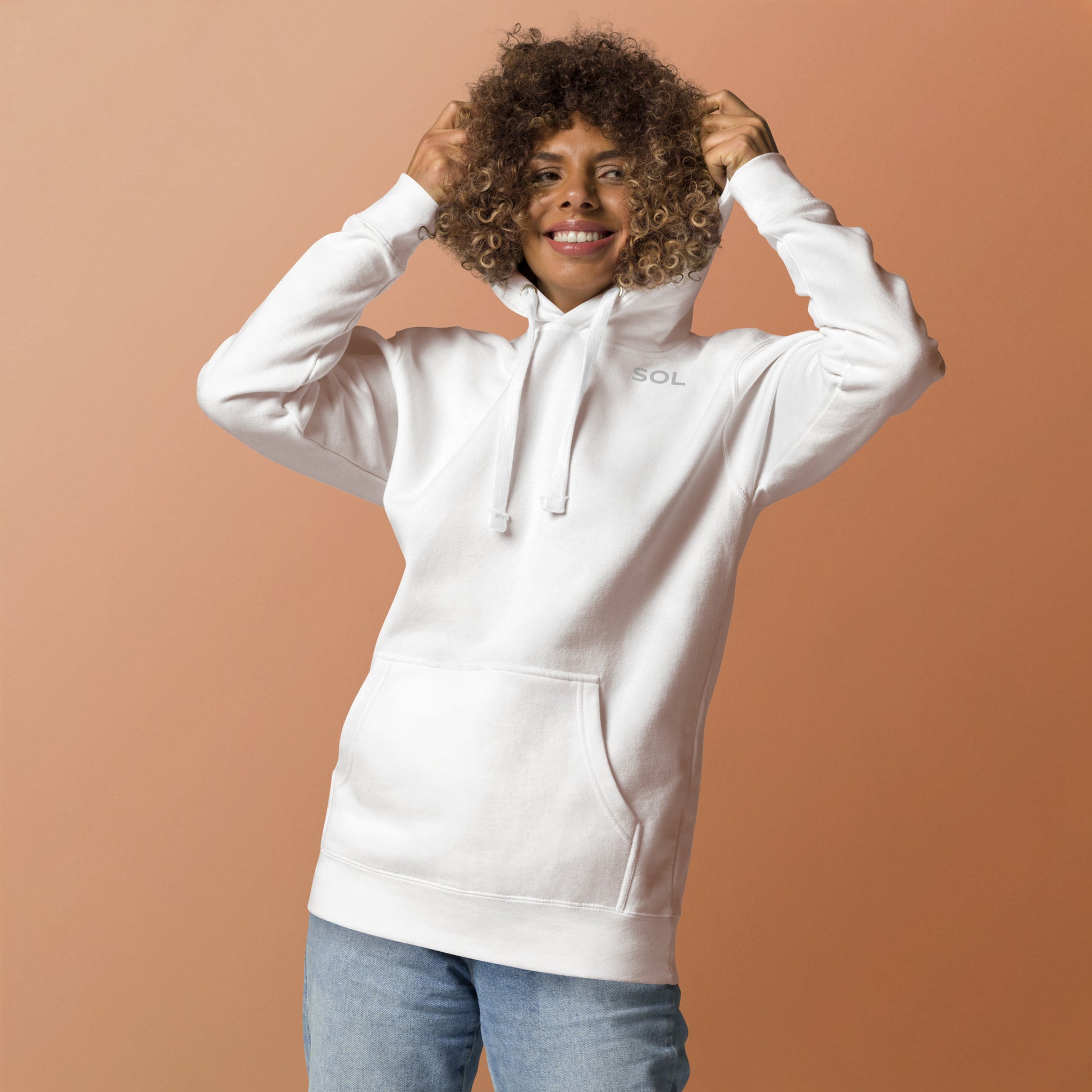 SOL Unisex Hoodie in White — front view