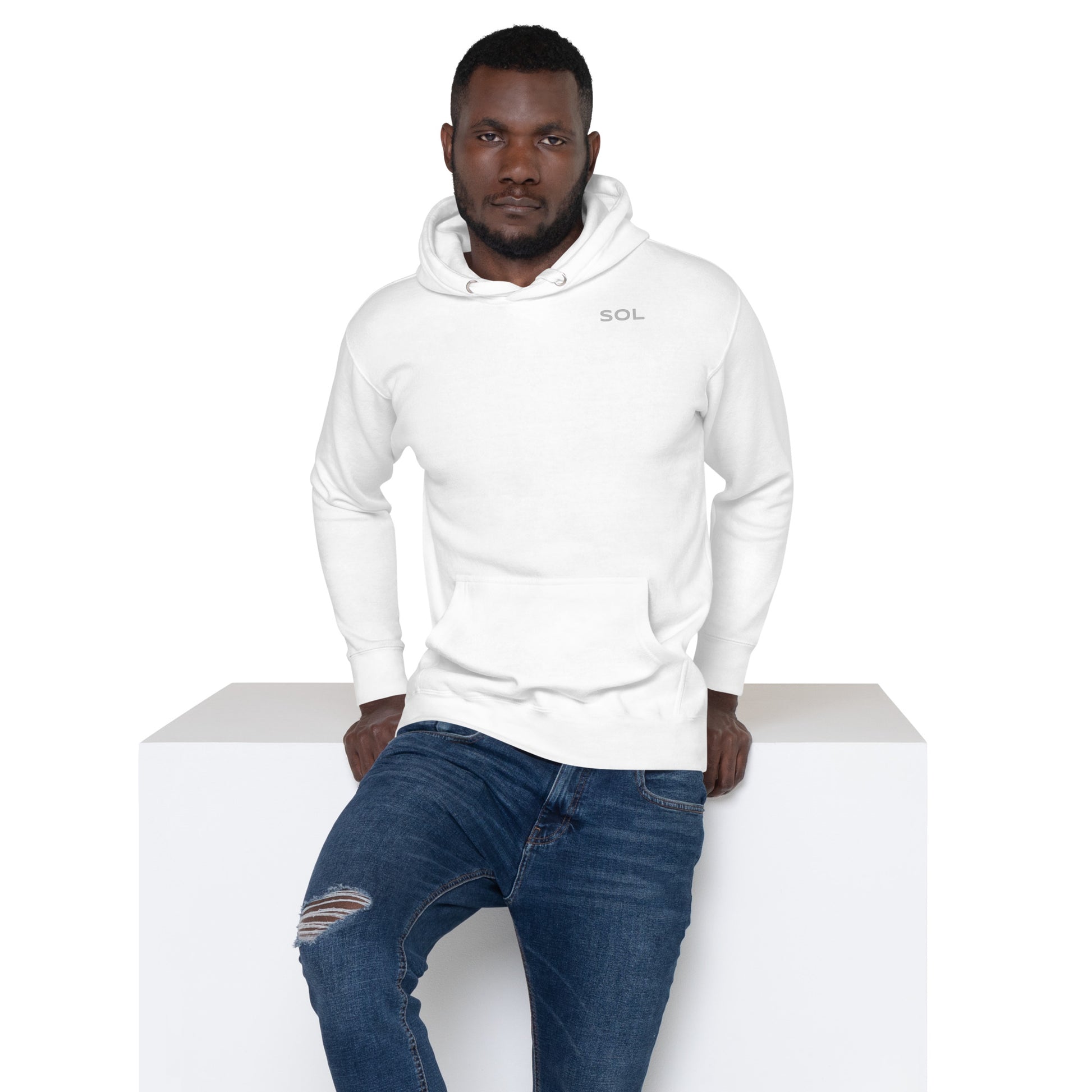 SOL Unisex Hoodie in White — front view