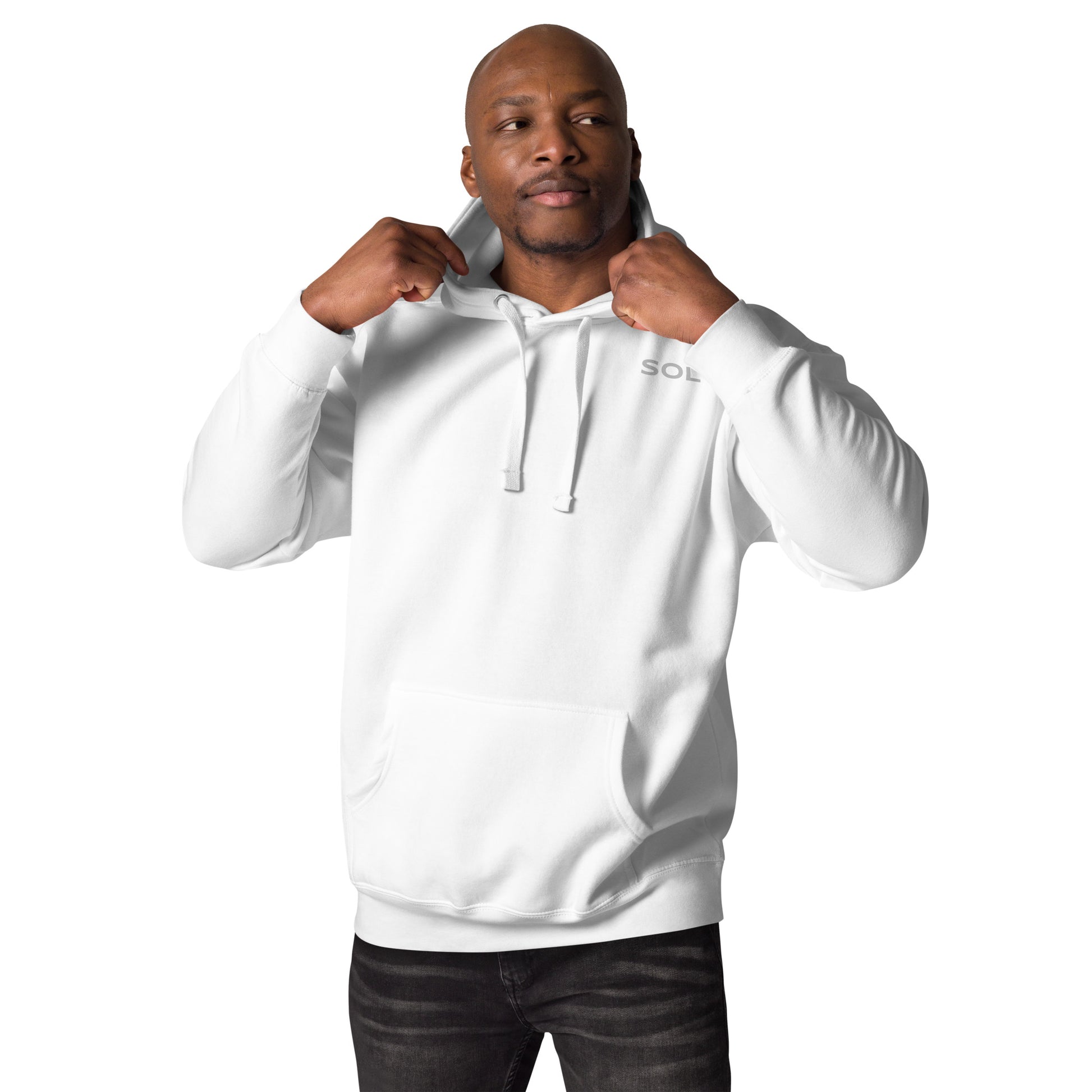 SOL Unisex Hoodie in White — front detail