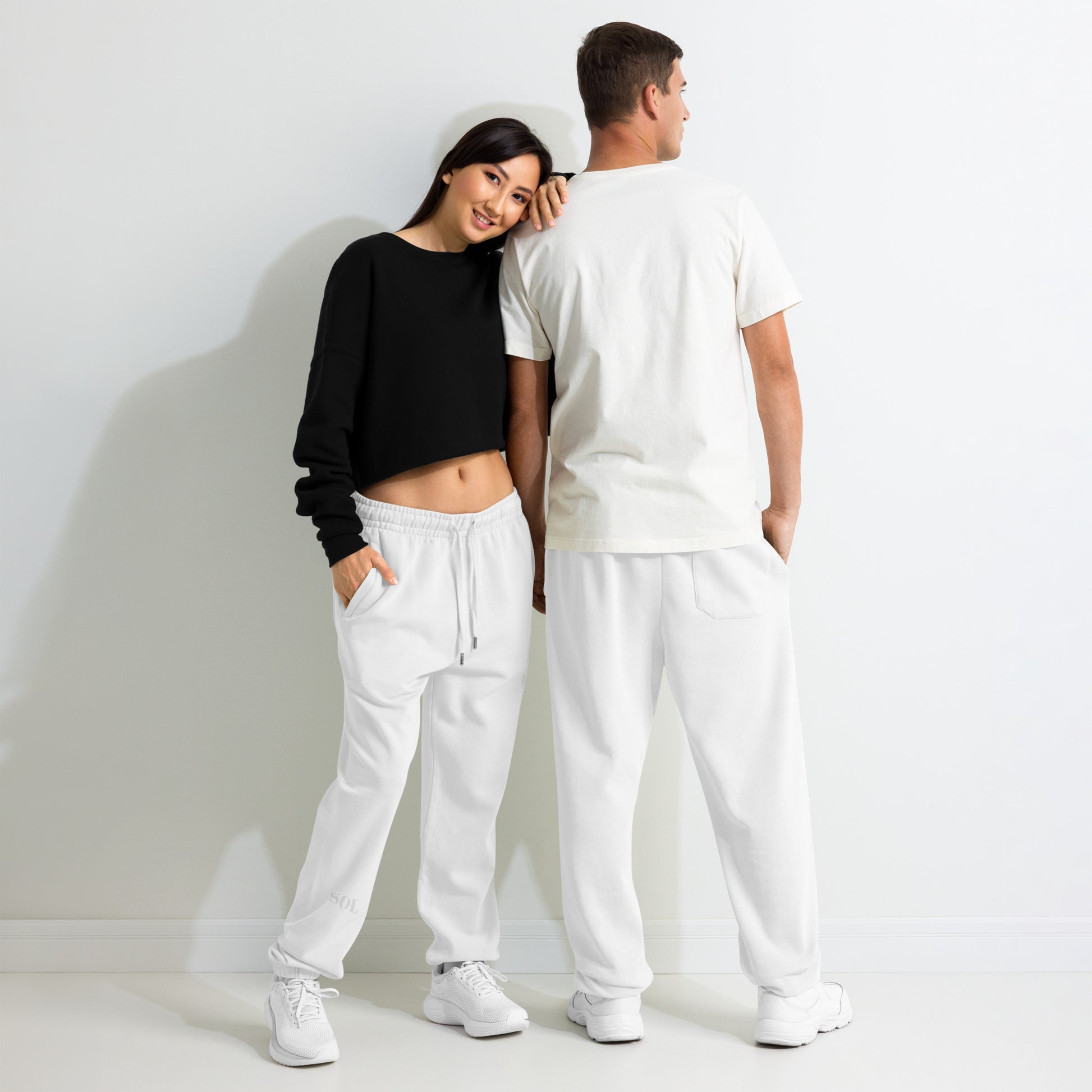 SOL Urban Sweatpants in White — front and back view